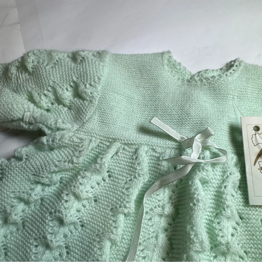 Vintage Perzo Baby Knit Dress Mint Green Handcrafted Acrylic New Tag
